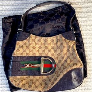 Authentic Gucci Hasler Monogram Horsebit Hobo Bag